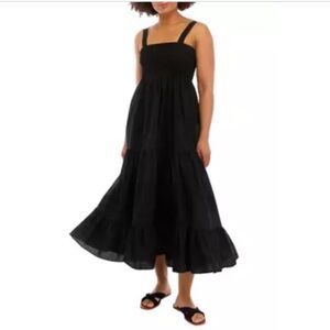 Chelsea & Theodore Black Square Neck Smocked Bodice Sleeveless Summer Dress